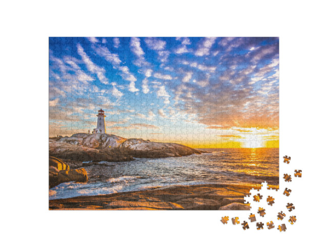 Puzzel 1000 stukjes „De vuurtoren van Peggy's Cove bij zonsondergang, Canada“