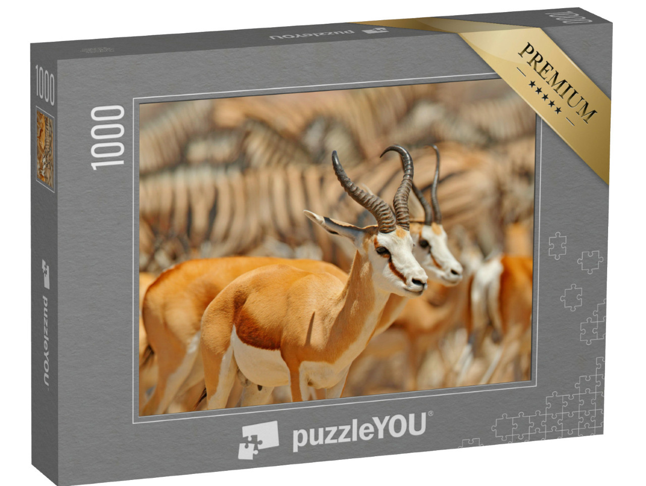 Puzzel 1000 stukjes „Een groep dieren bij een waterpoel, Namibië“