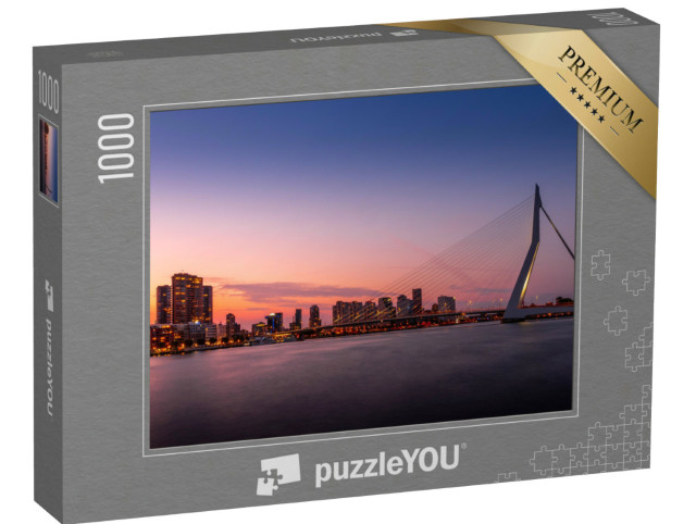 Puzzel 1000 stukjes „Stadsgezicht met Erasmusbrug: Skyline van Rotterdam, Nederland“