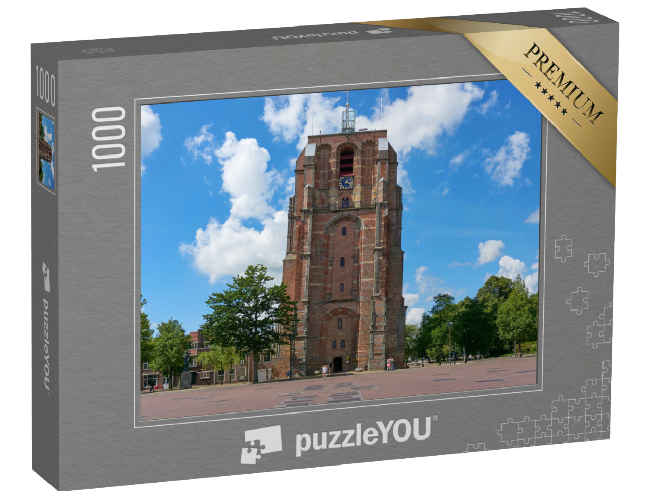 Puzzel 1000 stukjes „Zicht op de scheve kerktoren De Oldehove in Leeuwarden“