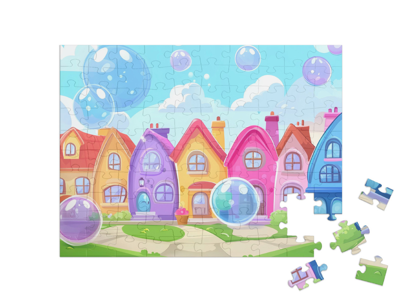 Puzzel 100 stukjes „De kleurrijke bellenstad“