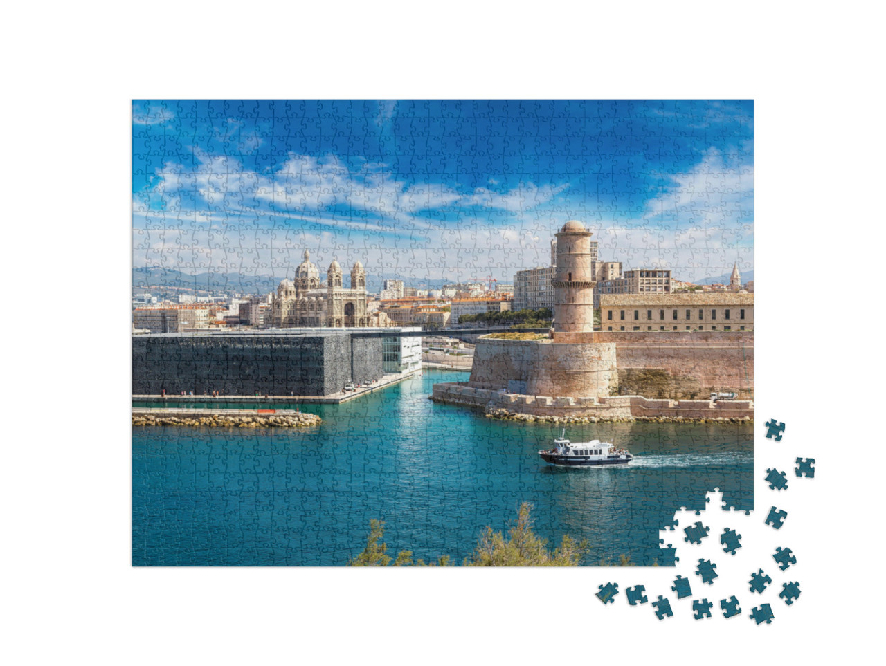 Puzzel 1000 stukjes „Kasteel Saint Jean en kathedraal de la Major, Marseille, Frankrijk“
