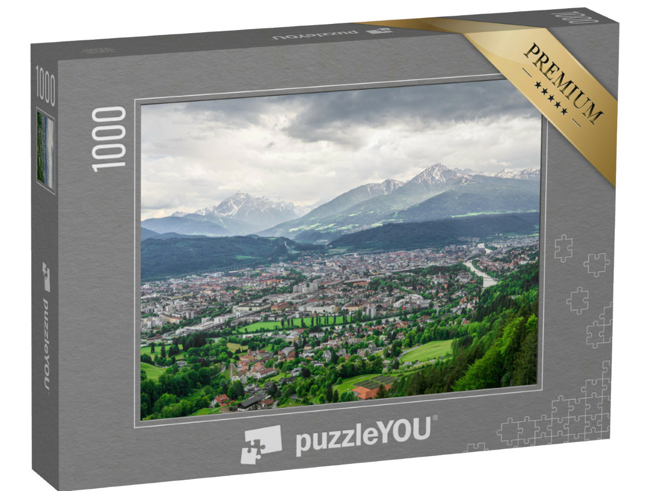 Puzzel 1000 stukjes „Skyline van de Alpenstad Innsbruck in Oostenrijk“