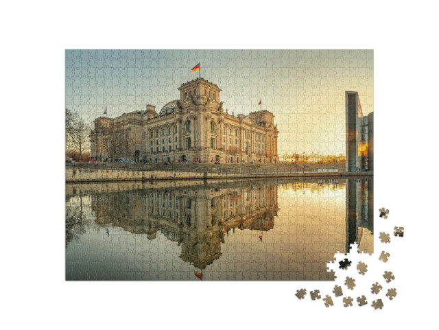 Puzzel 1000 stukjes „Reichstaggebouw in Berlijn bij zonsondergang“