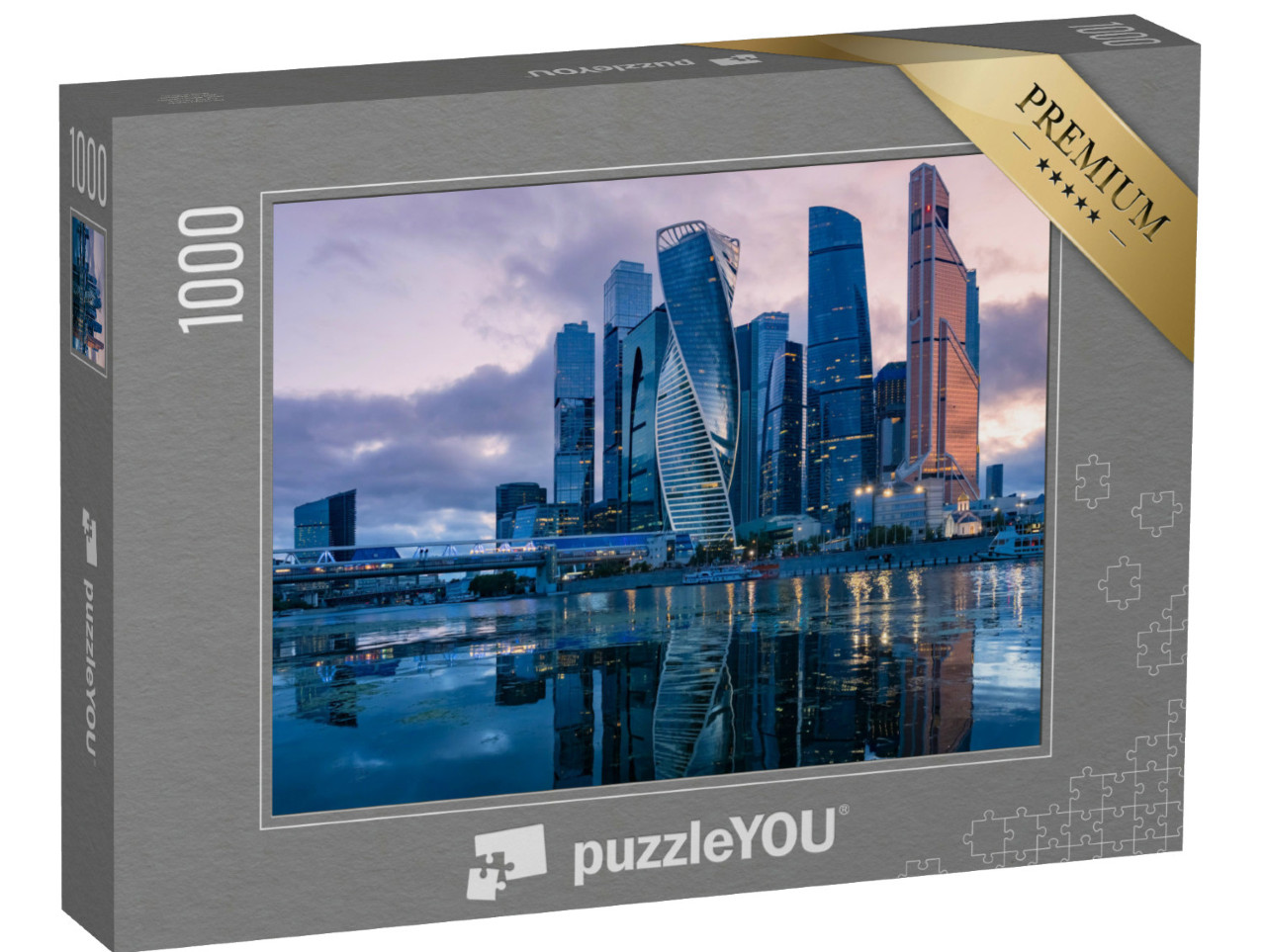 Puzzel 1000 stukjes „Wolkenkrabbers in Moskou: Panorama van het stadscentrum, Rusland“