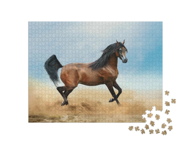 Puzzel 1000 stukjes „Bruin Arabisch paard rent door de woestijn“