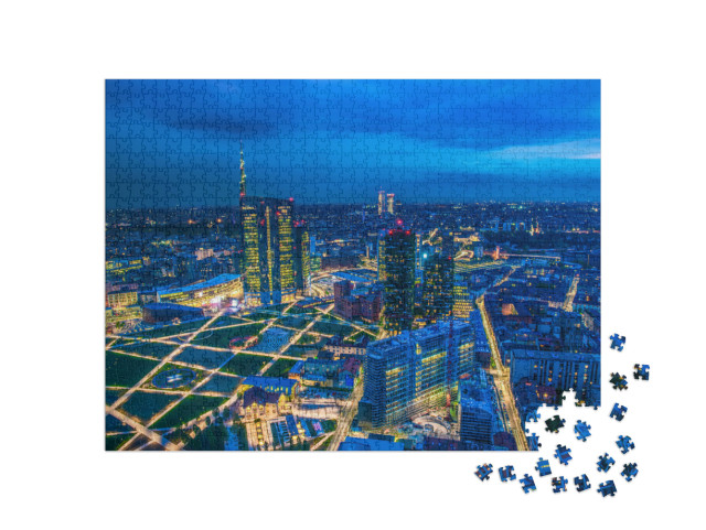 Puzzel 1000 stukjes „De skyline van Milaan met uitzicht op het eiland“