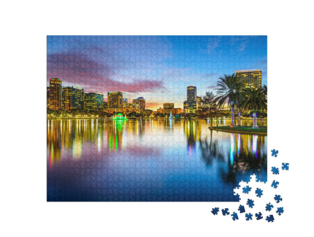 Puzzel 1000 stukjes „Uitzicht op Orlando met Eola Lake in Florida, VS“
