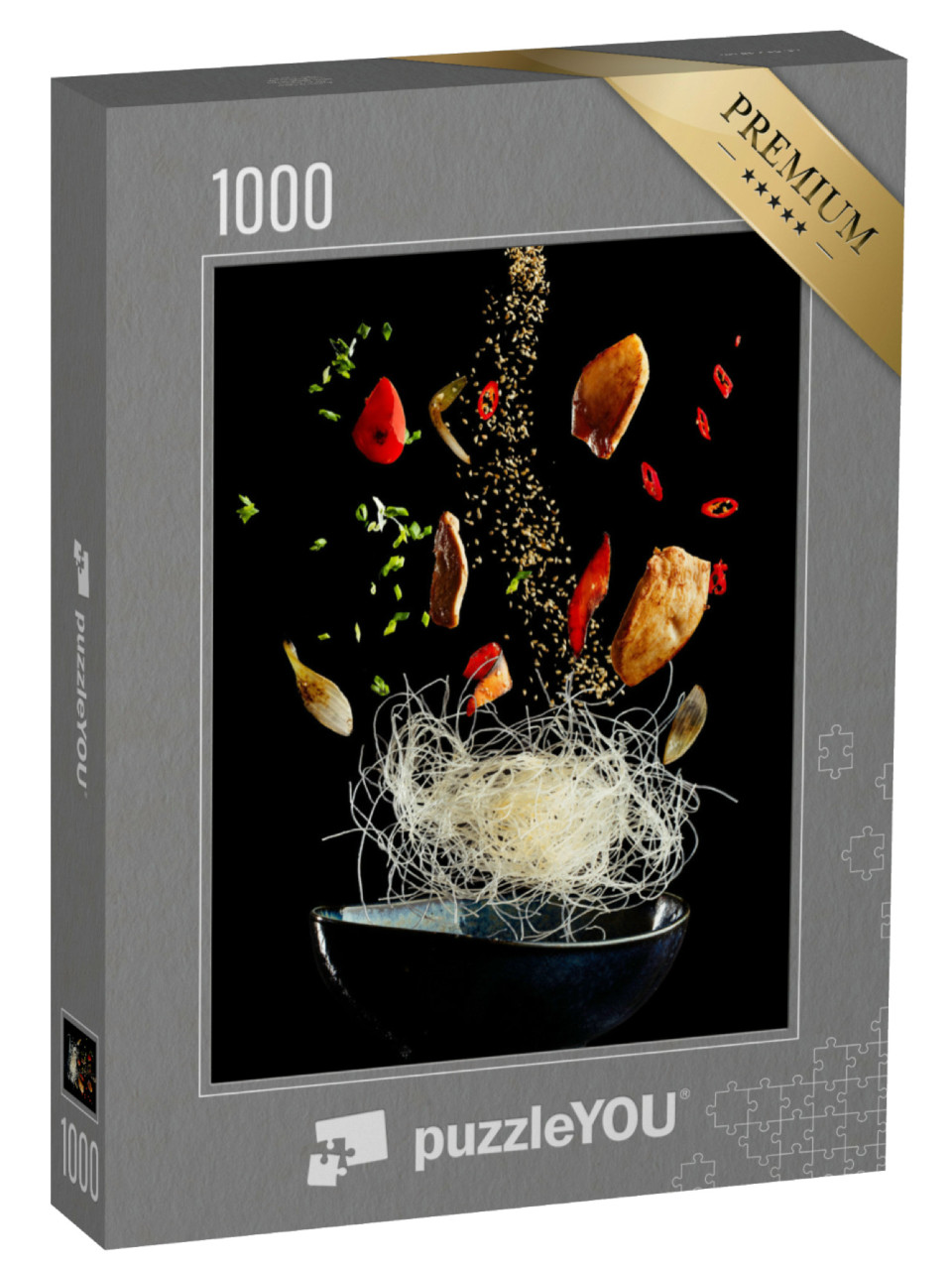 Puzzel 1000 stukjes „Een wok met kip en kruiden“
