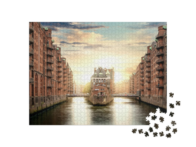 Puzzel 1000 stukjes „Speicherstadt in Hamburg bij zonsopgang“