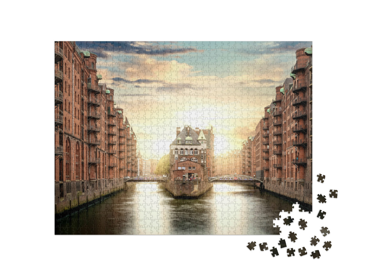 Puzzel 1000 stukjes „Speicherstadt in Hamburg bij zonsopgang“