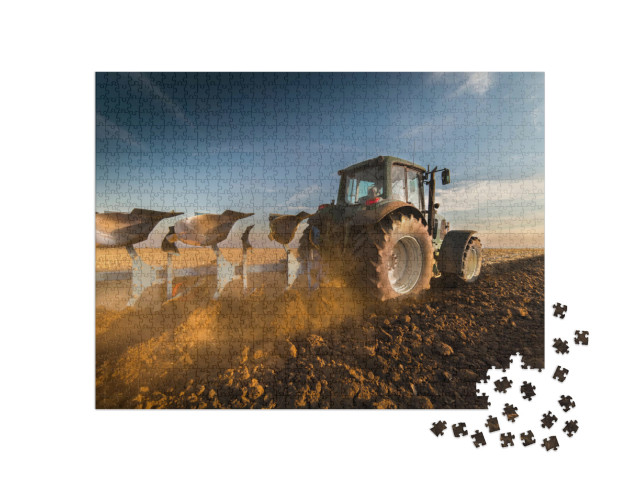 Puzzel 1000 stukjes „Tractor ploegt velden“