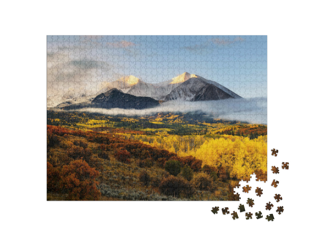 Puzzel 1000 stukjes „Zonsopgang bij Twin Mountain Zicht op Mount Sopris, Colorado“