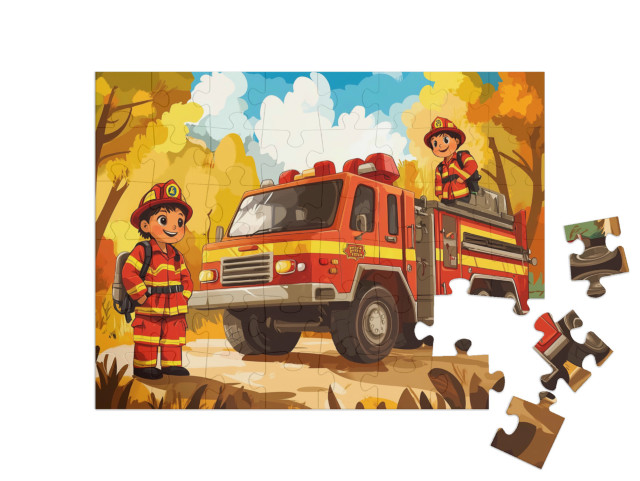 Puzzel 48 stukjes „Brandweerteam in actie“