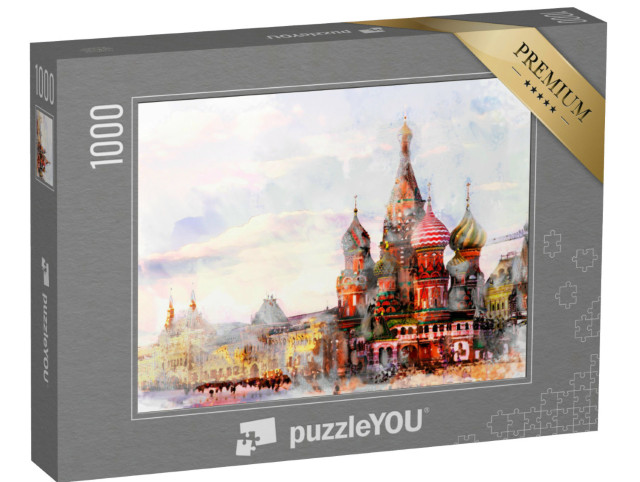 Puzzel 1000 stukjes „Aquarel van Moskou bij zonsondergang“