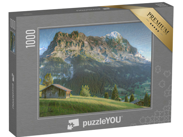 Puzzel 1000 stukjes „in de kunststijl van Claude Monet - Zwitsers Alpenlandschap voor de Eiger“