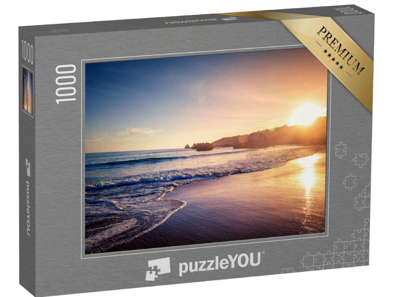 Puzzel 1000 stukjes „Zonsondergang op zee met zandstrand“