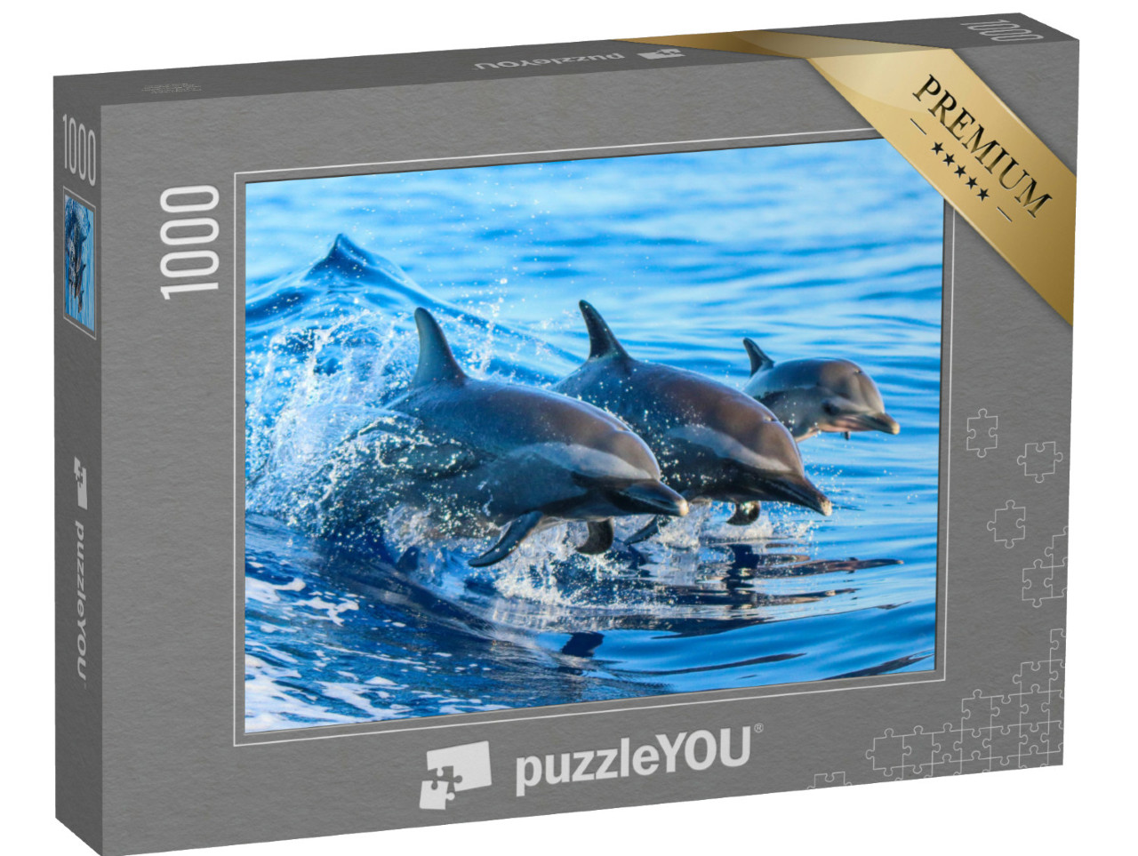 Puzzel 1000 stukjes „Familie van gevlekte dolfijnen springt uit het heldere water voor Hawaii“