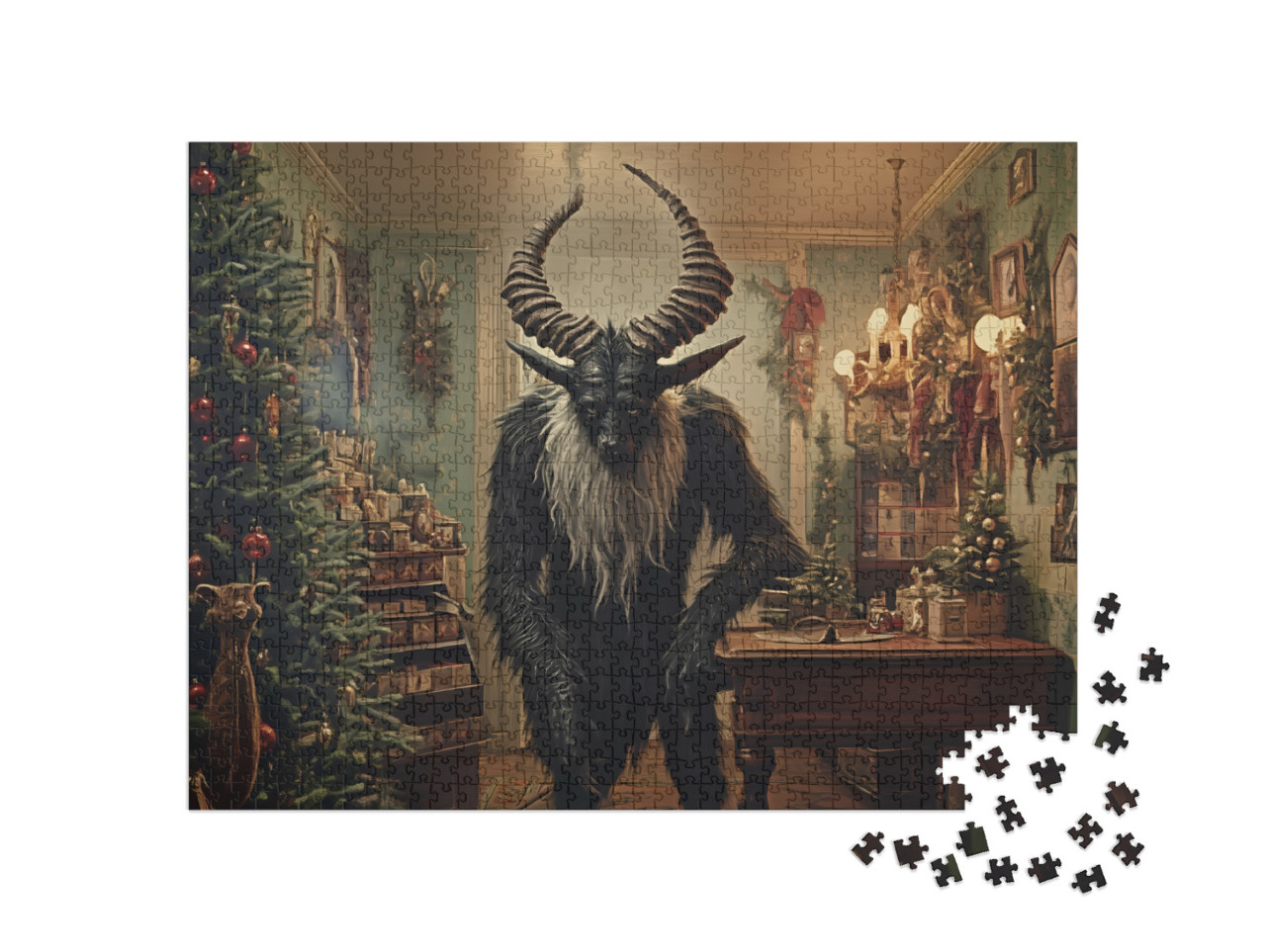 Puzzel 1000 stukjes „Krampus noir Monstre dans le magasin de Noël“