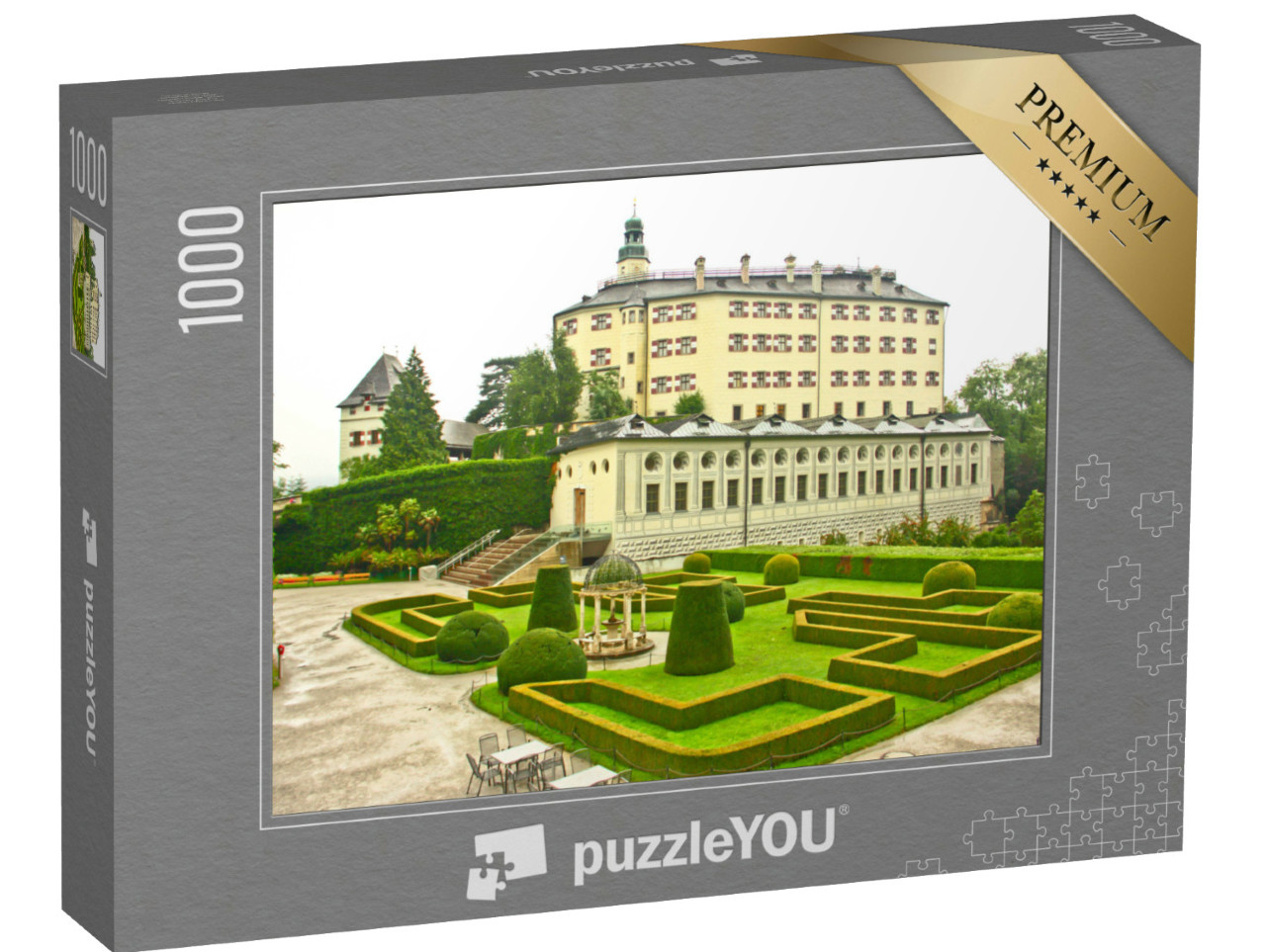 Puzzel 1000 stukjes „Kasteel Ambras met tuin, bezienswaardigheid van Innsbruck, Oostenrijk“