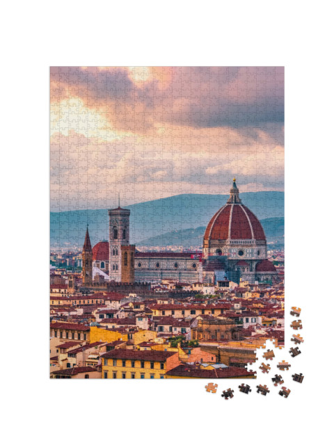Puzzel 1000 stukjes „Zonsondergang boven Florence in Italië“