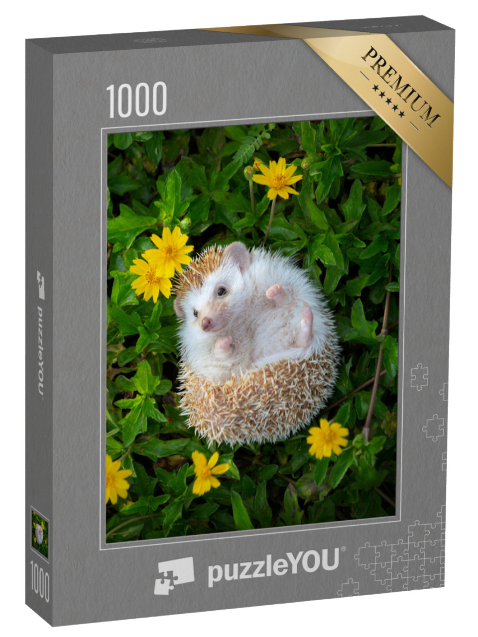 Puzzel 1000 stukjes „Een egeltje in de bloementuin“