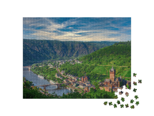 Puzzel 1000 stukjes „De stad en het kasteel van Cochem aan de Moezel in Duitsland“