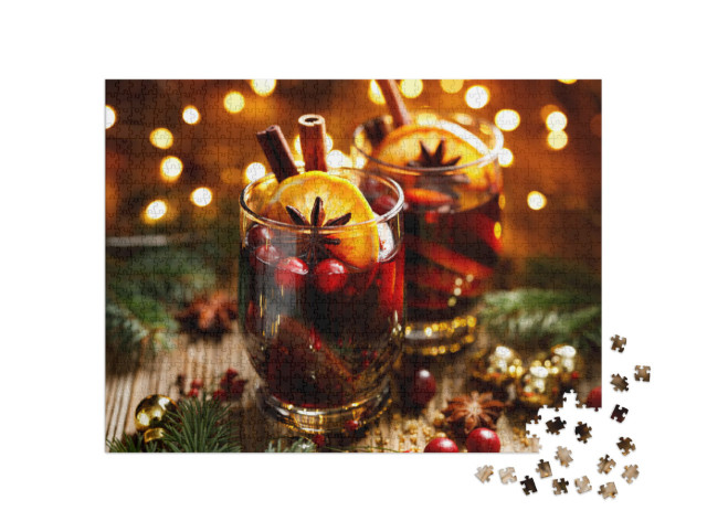 Puzzel 1000 stukjes „Glühwein met kerst in een glas“