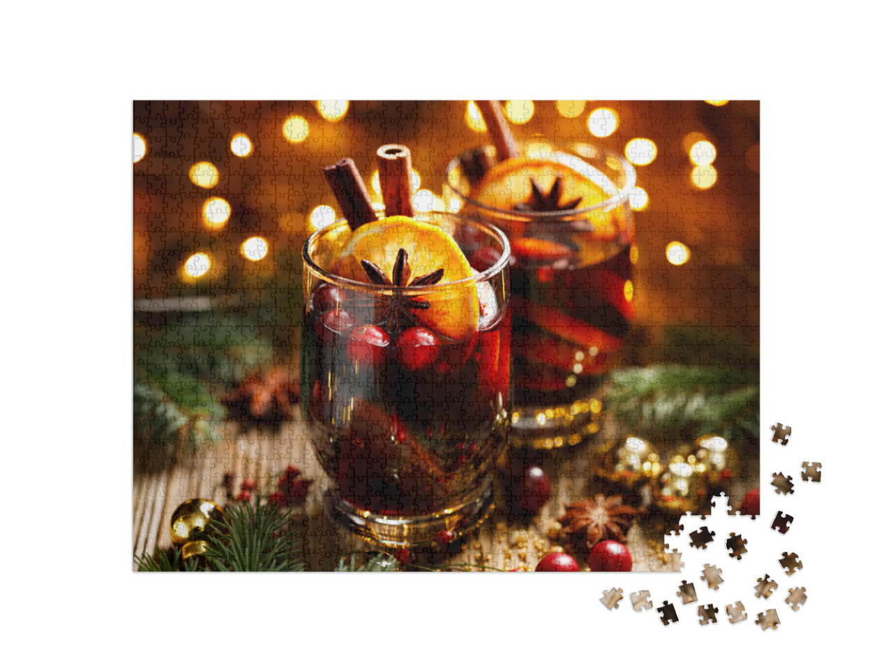Puzzel 1000 stukjes „Glühwein met kerst in een glas“