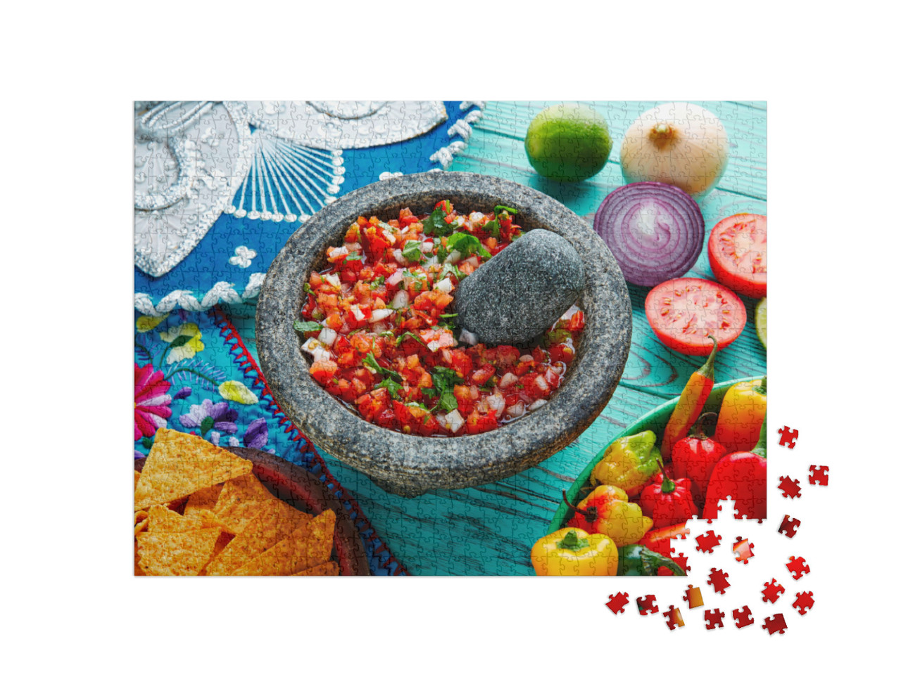 Puzzel 1000 stukjes „Pico de gallo saus uit Mexico met tomaat, koriander en ui“