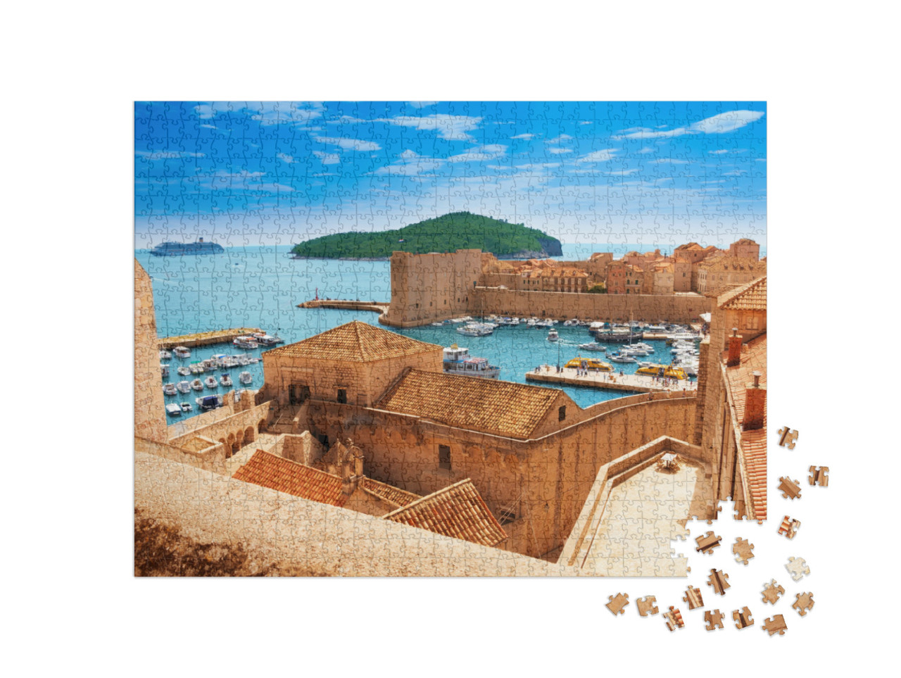 Puzzel 1000 stukjes „De haven van Dubrovnik vanaf de oude stadsmuren“