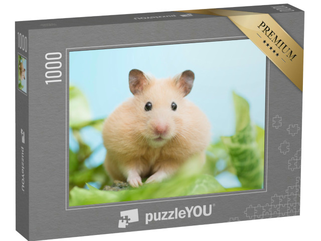 Puzzel 1000 stukjes „Goudhamster omringd door groene bladeren“