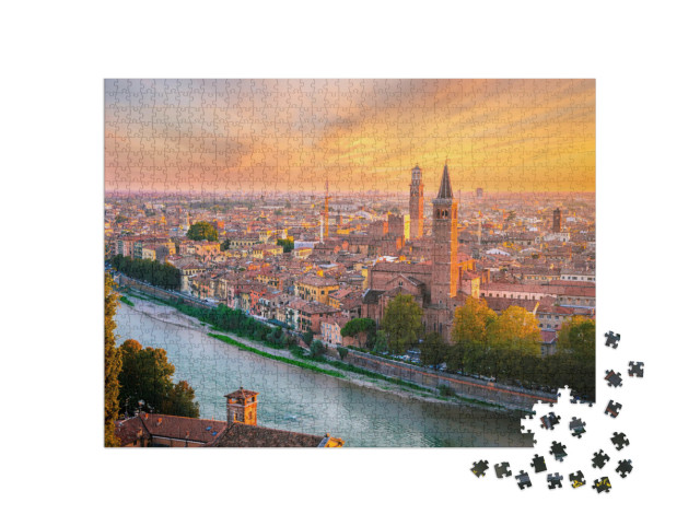 Puzzel 1000 stukjes „Zonsondergang boven Verona, Veneto, Italië“