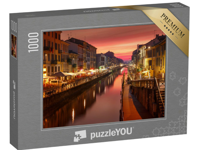 Puzzel 1000 stukjes „Brug over het Naviglio Grande-kanaal, Milaan, Lombardije, Italië“