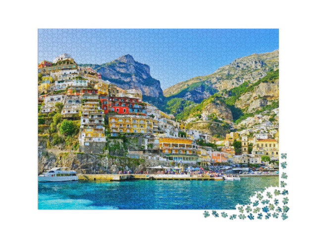 Puzzel 2000 stukjes „Uitzicht op het dorp Positano langs de Amalfikust, Italië“