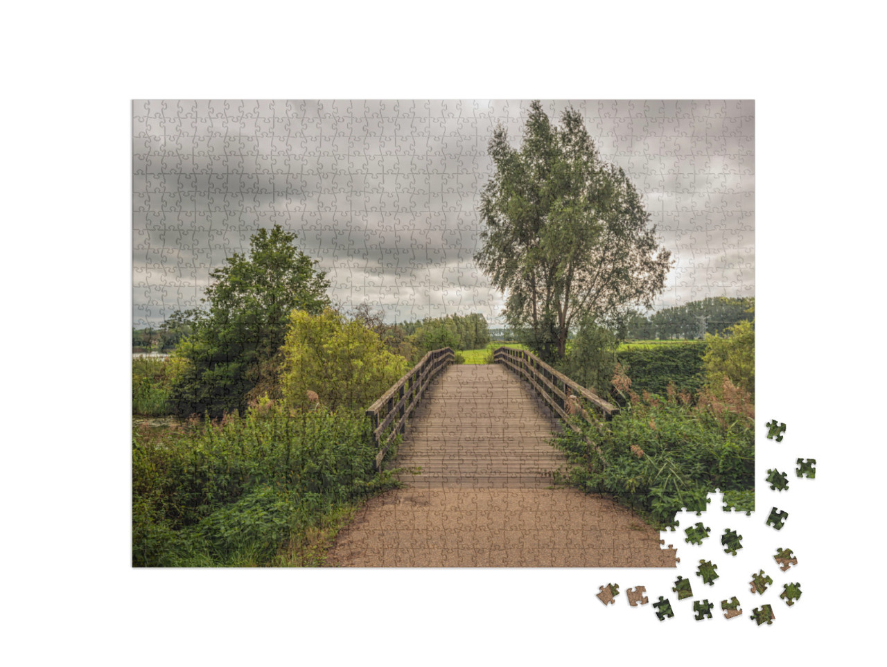 Puzzel 1000 stukjes „Houten brug over de Nederlandse rivier de Dommel“