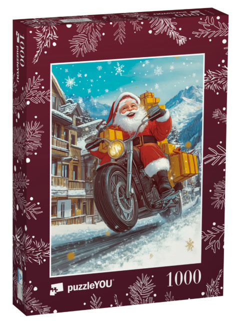 Puzzel 1000 stukjes „Le Père Noël distribue des cadeaux sur sa moto“