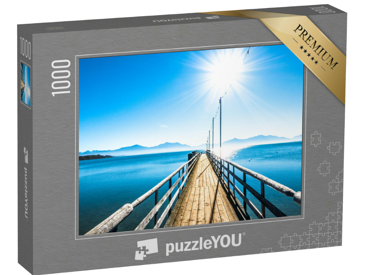 Puzzel 1000 stukjes „Landschap aan de Chiemsee, uitzicht op de bergen, Beieren“