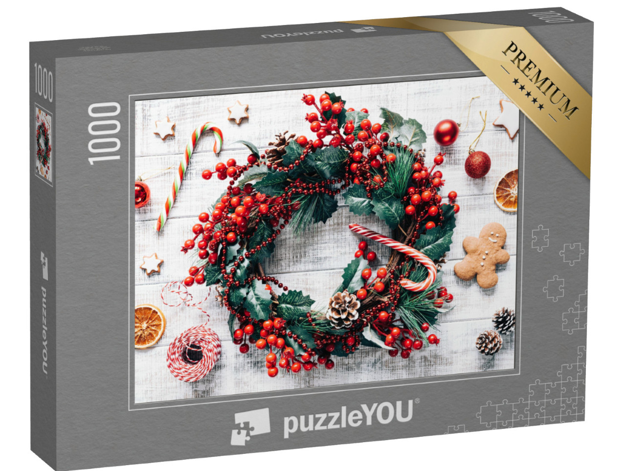 Puzzel 1000 stukjes „Kerstmis: Winterkrans, kerstboomdecoratie en peperkoek“