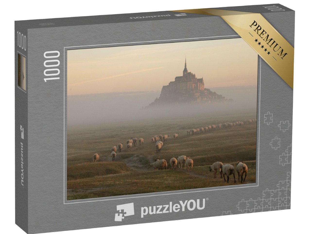 Puzzel 1000 stukjes „Getijdeneiland Le Mont Saint-Michel in het ochtendlicht, Normandië, Noord-Frankrijk“
