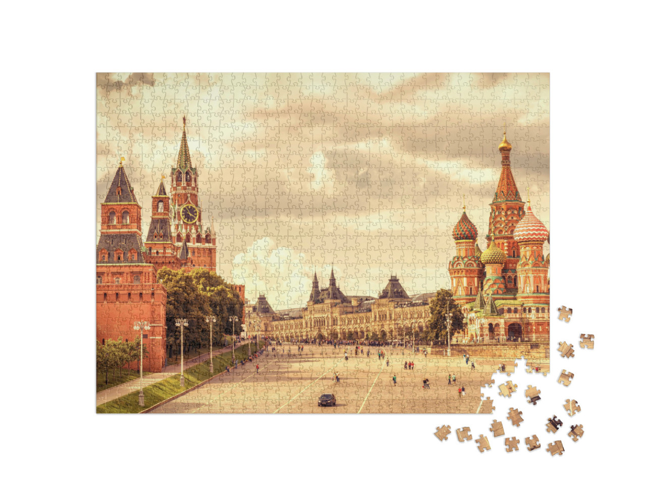 Puzzel 1000 stukjes „Sint-Basiliuskathedraal en Kremlin, Rode Plein, Moskou“