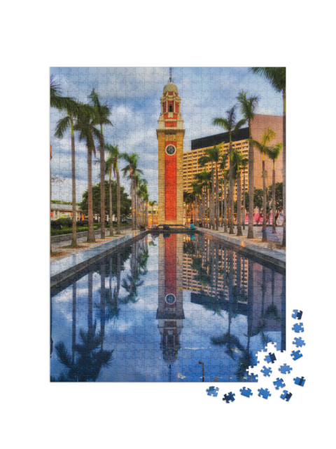 Puzzel 1000 stukjes „Klokkentoren in de stad Hongkong“