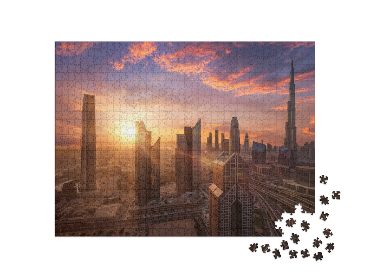 Puzzel 1000 stukjes „Prachtige zonsondergang in Dubai Downtown“