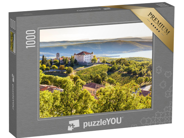 Puzzel 1000 stukjes „Dorp Aiguines met uitzicht op het Lac de Sainte Croix Meer-Alpes de Haute Provence“