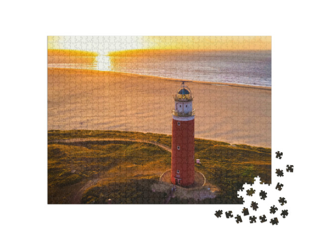 Puzzel 1000 stukjes „Vuurtoren op het Waddeneiland Texel bij zonsondergang“