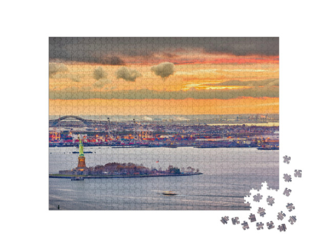 Puzzel 1000 stukjes „Haven van New York met het Vrijheidsbeeld, New York“