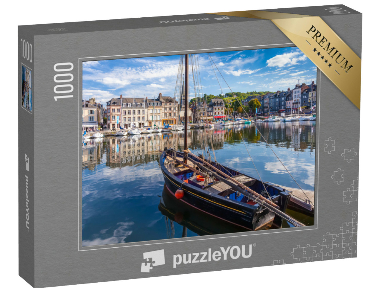 Puzzel 1000 stukjes „Honfleur haven, Normandië; oude vissersboot“