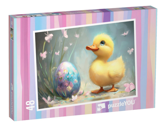Puzzel 48 stukjes „Het eendje heeft een paasei gevonden“