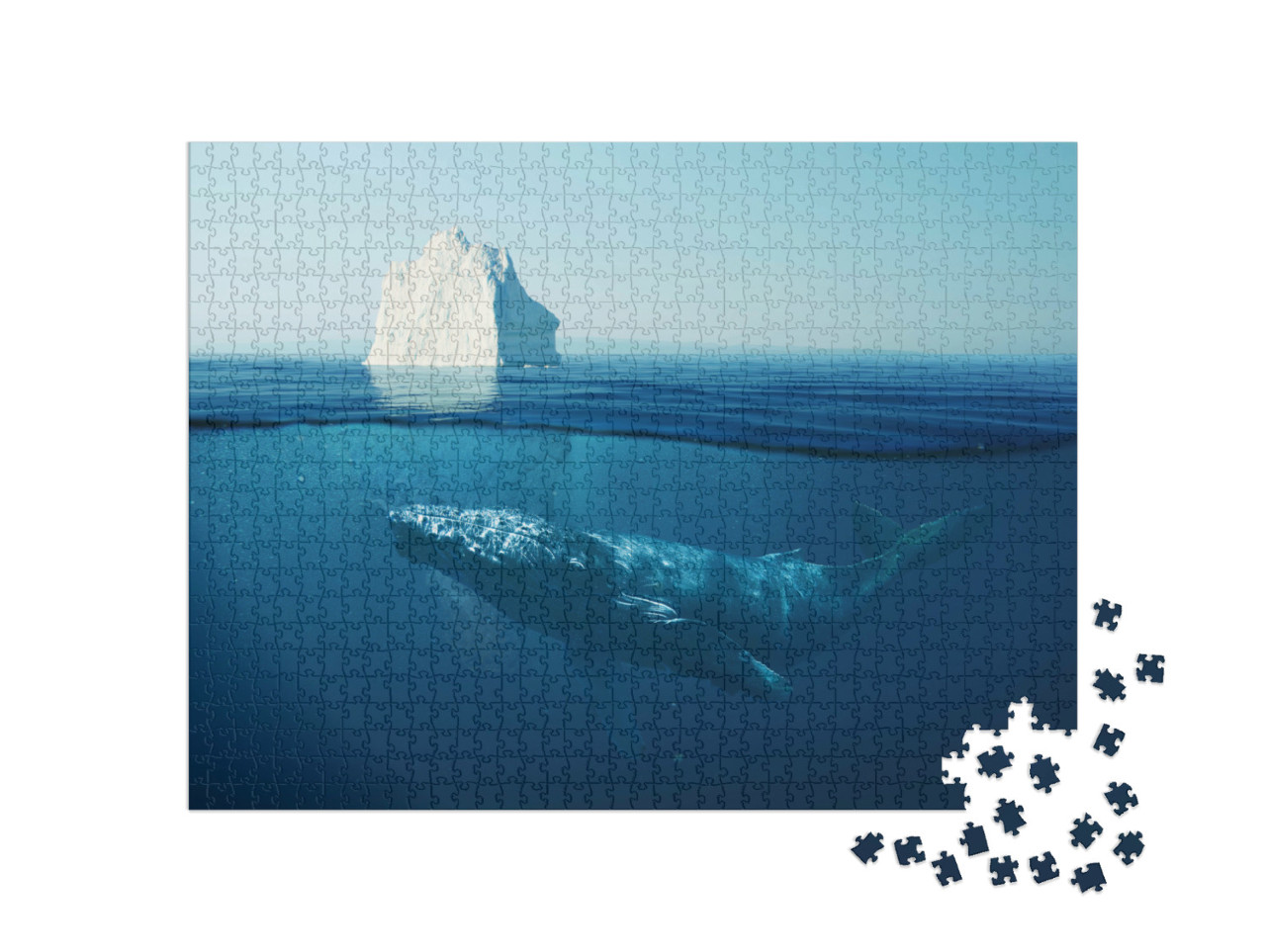 Puzzel 1000 stukjes „IJsberg in de oceaan onder water met een walvis“