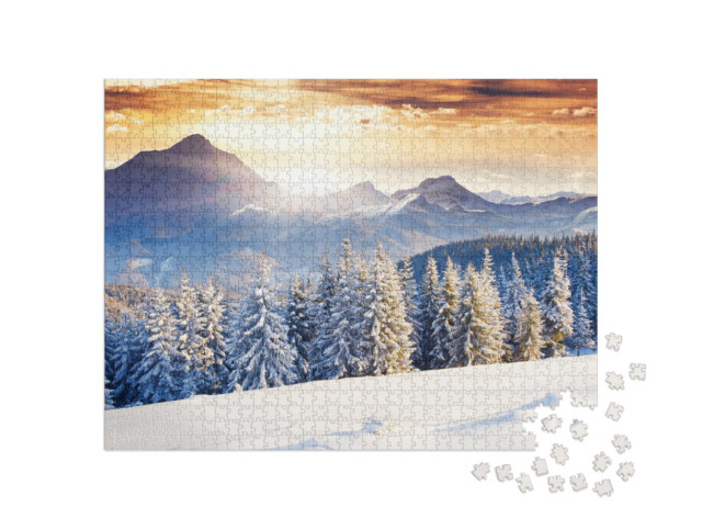 Puzzel 1000 stukjes „Fantastisch winterlandschap met dramatische lucht“